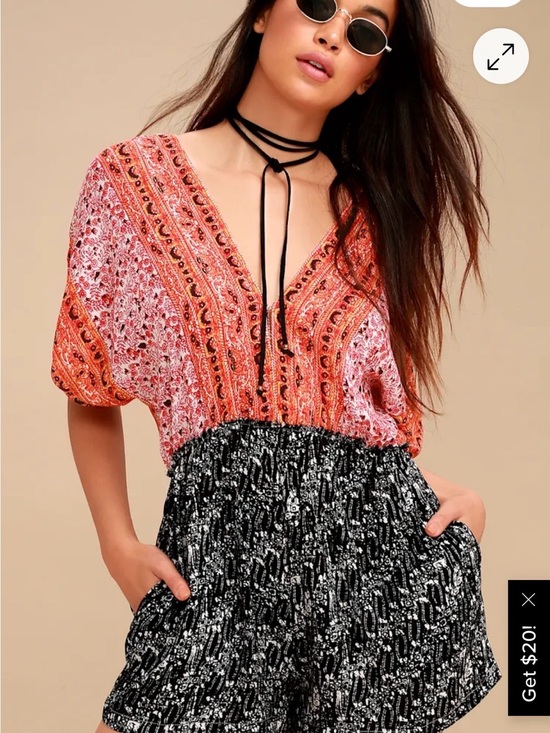 Mossimo Supply Co. Tops - Free People Arizona Mixed Print Romper - Black & Orange - Small